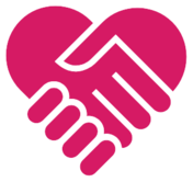 Two hands form a heart to suggest talking with others.