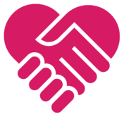 Two hands form a heart to suggest talking with others.