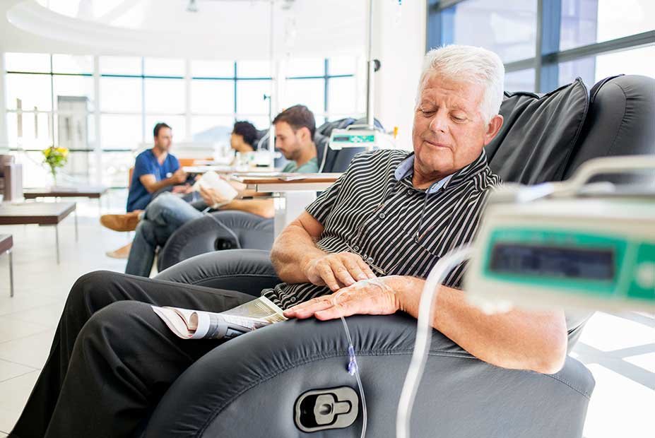 Patient receiving an IV infusion.