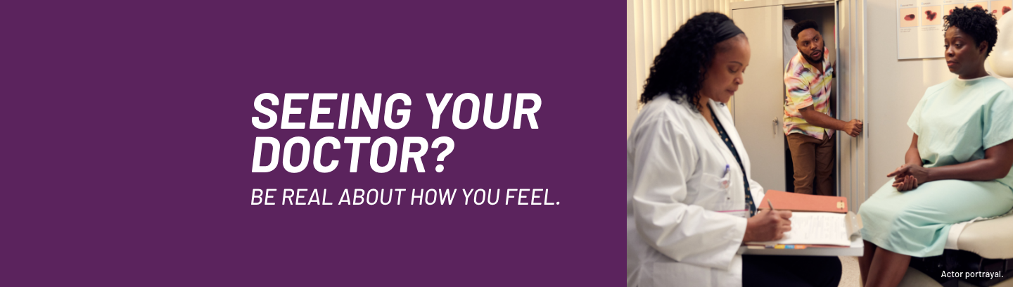 A patient speaks with their doctor about hidradenitis suppurativa (HS) with help from Clyde the Guide.